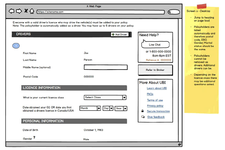 UBI – Wireframes